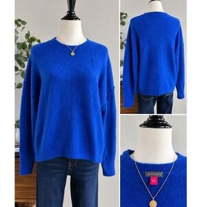 Vince Camuto Womens Sweater Royal Blue Textured Knit Drop Shoulder Large